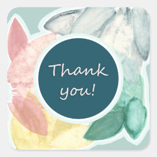 Sticker Carré Merci Pastel Feuilles tropicaux