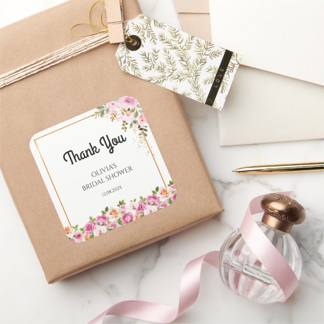 Sticker Carré Merci Petals et Prosecco Floral Bridal Shower (Cadeaux)