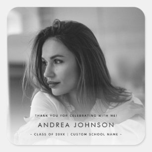 Sticker Carré Merci photo fête de graduation personnalisée