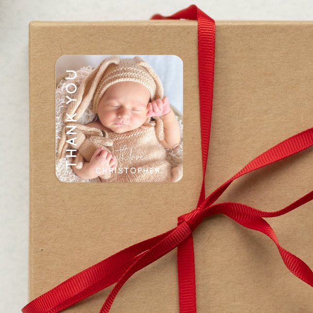 Sticker Carré Merci photo personnalisé (Créateur téléchargé)