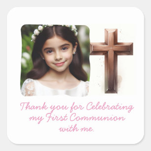Sticker Carré Merci pour célébrer ma 1ère communion avec moi