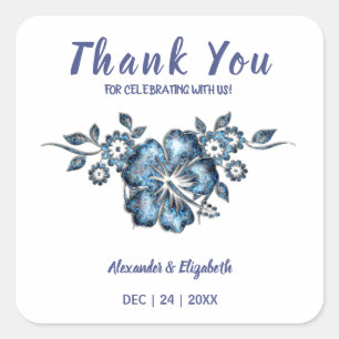 Sticker Carré Merci pour Fleur Bleue Mariage à venir