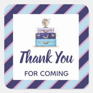 Sticker Carré Merci pour la cabine de douche de voyage bleu à ve