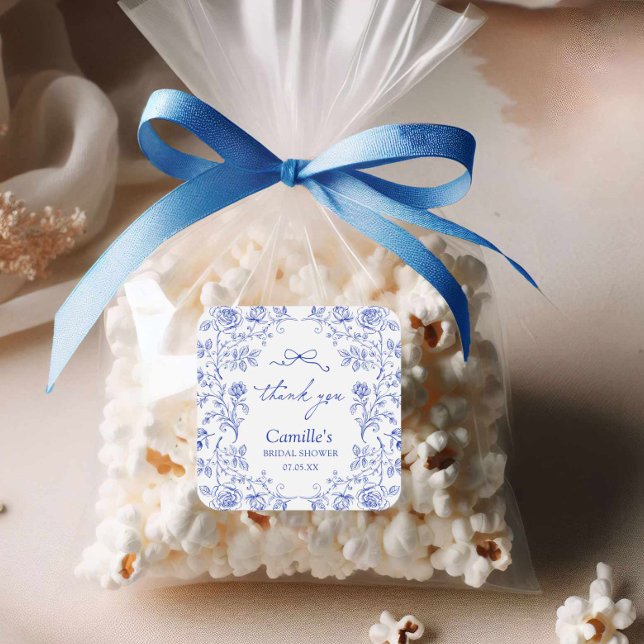 Sticker Carré Merci pour la fête de mariage Something Blue (Something Blue Bow Thank you Sticker)