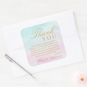Sticker Carré Merci pour la Fête de Révélation du Sexe Bébé avec