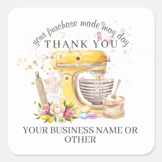 Sticker Carré Merci pour l'achat, petite boulangerie. (Devant)