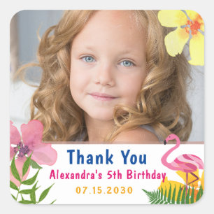 Sticker Carré Merci pour l'anniversaire de la fille au flamant r