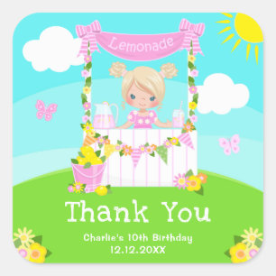 Sticker Carré Merci pour l'anniversaire de la fille aux cheveux