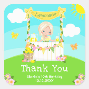 Sticker Carré Merci pour l'anniversaire de la fille aux cheveux 