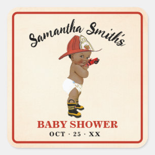 Sticker Carré Merci pour le Baby shower d'un pompier