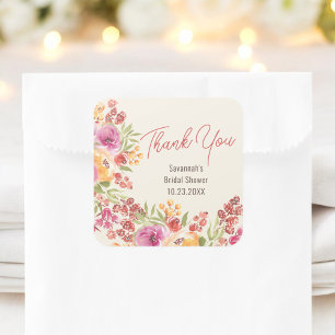 Sticker Carré Merci pour le Mariage Bohème Floral Peint