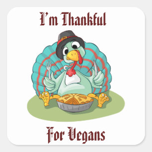 Sticker Carré Merci pour les Vegans Thanksgiving Holiday Turquie