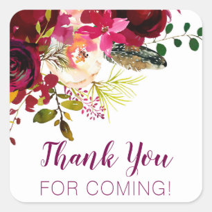 Sticker Carré Merci pour venir, la faveur florale bordeaux