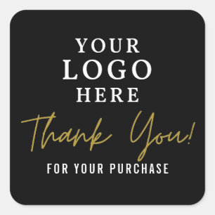 Sticker Carré Merci pour votre achat Logo personnalisé Noir Or