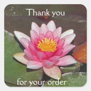 Sticker Carré Merci pour votre commande Business Pink Water Lily