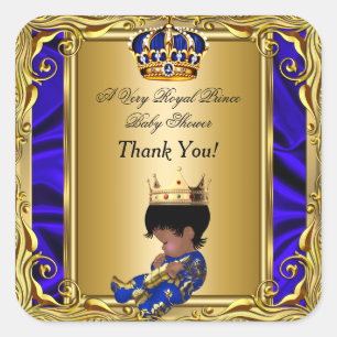 Sticker Carré Merci Prince Royal Bleu Baby Shower Régale Or