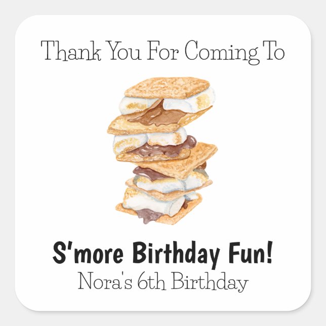 Sticker Carré Merci Realistic S'mores 6e Anniversaire  (Devant)