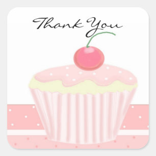 Sticker Carré Merci rose Cupcake