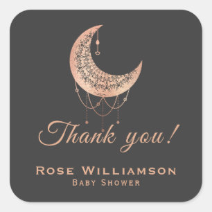 Sticker Carré Merci Rose Gold Crescent Moon