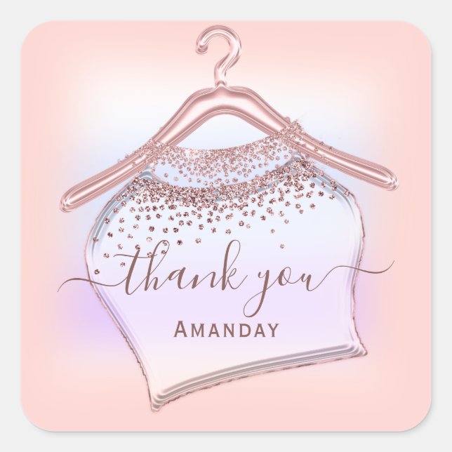 Sticker Carré Merci Rose Hanger Closet Fashion Boutique (Devant)