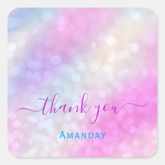 Sticker Carré Merci rose holographique maquillage Swweet 16e (Devant)