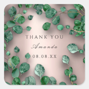 Sticker Carré Merci Rose Vert Eucalyptus Woodland Favoriser