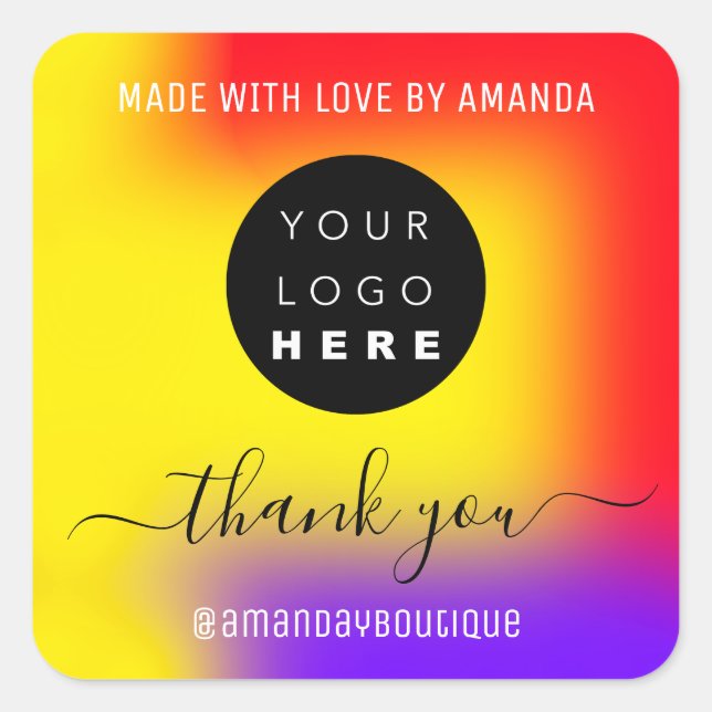 Sticker Carré Merci Shopping Logo Personnalisé Fabriqué Avec Amo (Devant)
