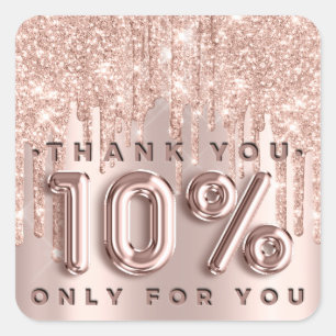 Sticker Carré Merci Shopping Rose Drips 10%Off Promotionnels