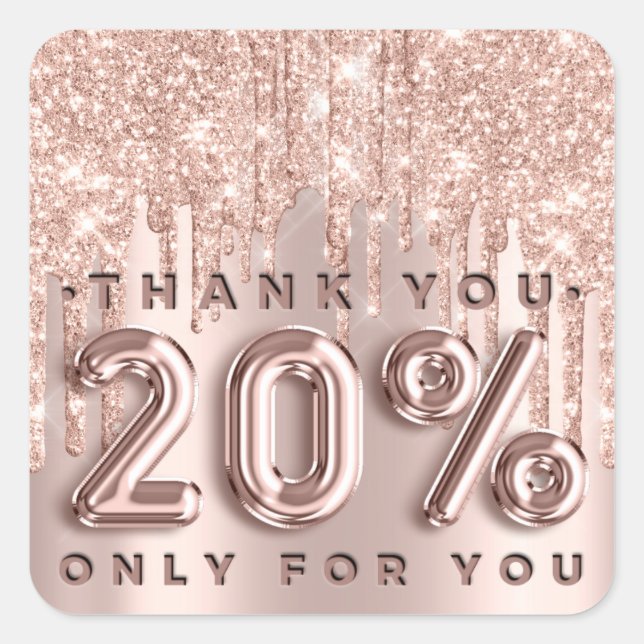 Sticker Carré Merci Shopping Rose Drips 20%Off Promotionnels (Devant)