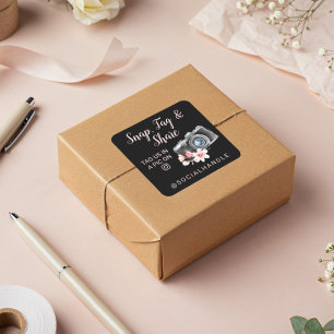 Sticker Carré Merci Snap, Tag & Share Chic Aquarelle Caméra