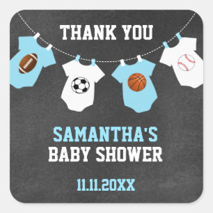 Sticker Carré Merci Sports Thème Baby shower Chalkboard Garçon