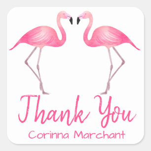 Sticker Carré Merci tropical Wedding shower de Flamants roses ro