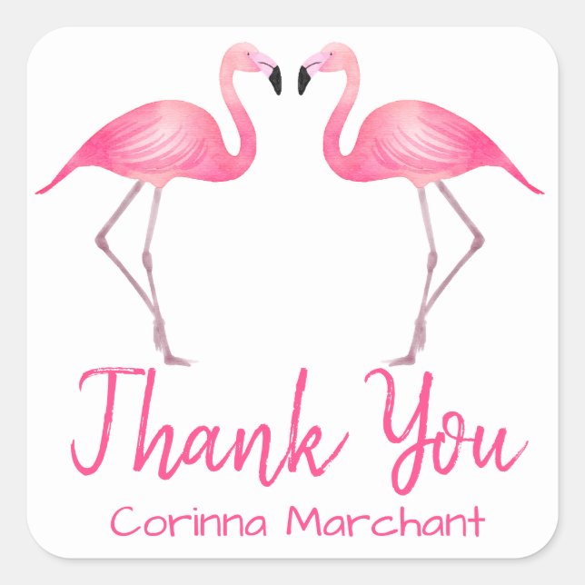 Sticker Carré Merci tropical Wedding shower de Flamants roses ro (Devant)