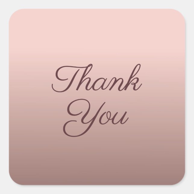 Sticker Carré Merci Typographie Script Modèle Rose Gold (Devant)