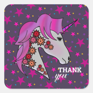 Sticker Carré Merci Unicorn Élégant Assez Unique