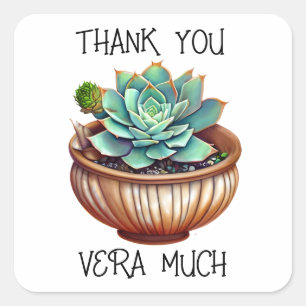 Sticker Carré Merci Vera beaucoup   Cute Aloe Vera Pun