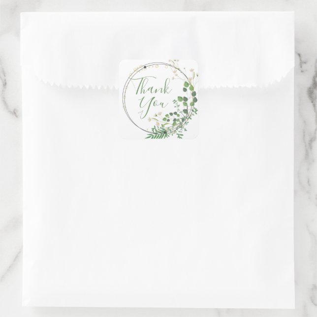 Sticker Carré Merci vert blanc Wreath (Sac)
