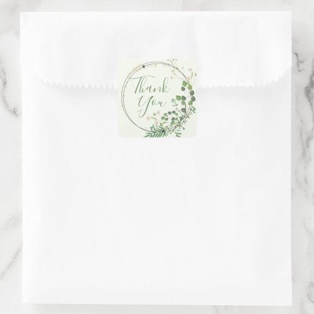 Sticker Carré Merci vert clair vert verdure Wreath (Sac)