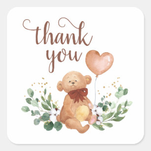 Sticker Carré Merci vert Teddy Bear Favor