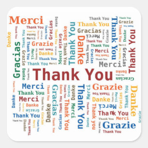 Sticker Carré Merci Word Cloud en 5 langues