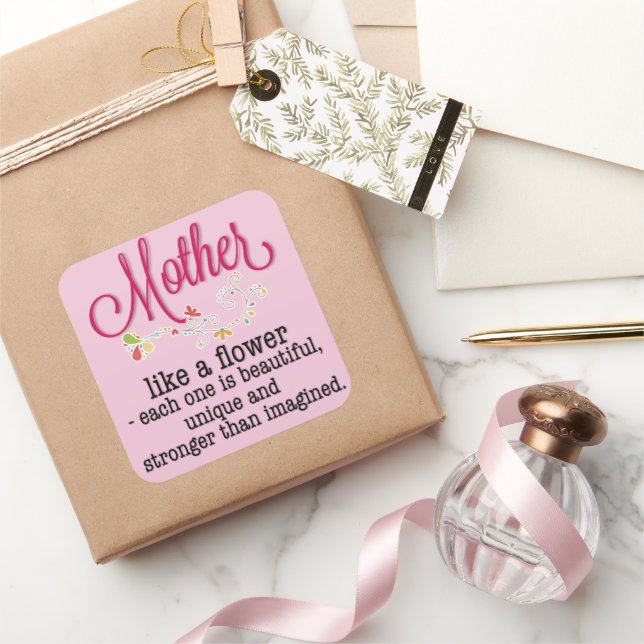 Sticker Carré Mère Comme Une Fleur Chacune Est Belle (Cadeaux)