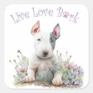 Sticker Carré Mère de Bull Terrier Floral