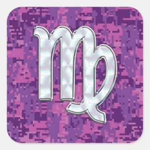Sticker Carré Mère de Pearl Virgo Zodiac sur Camo numérique ro