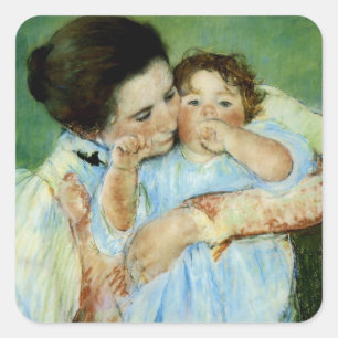 Sticker Carré Mère et enfant par Mary Cassat