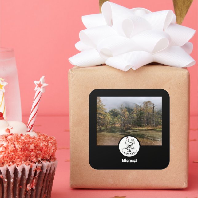 Sticker Carré Mère Hen Nesting Nom Balise Oeuf Photo (Fête)