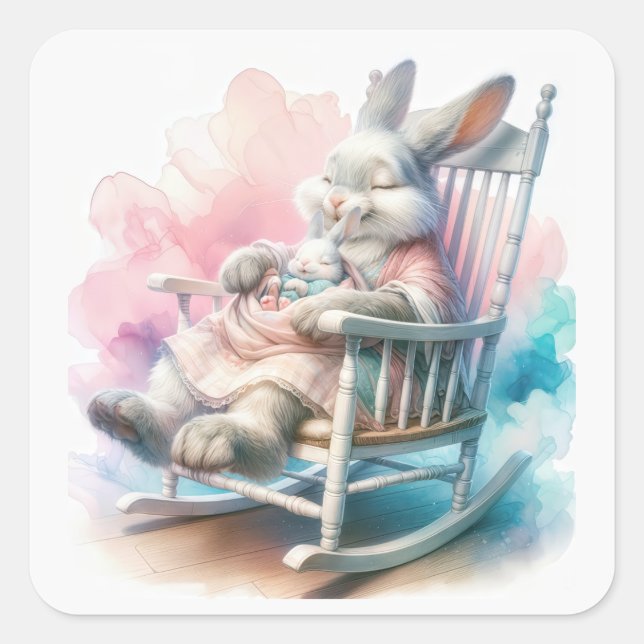 Sticker Carré Mère Lapin avec un lapin bébé (Devant)