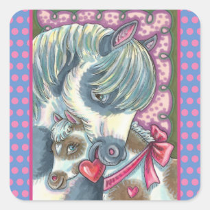 STICKER CARRÉ MÈRE PONY & SA MORTE VALENTINE FILLY, CHEVAL
