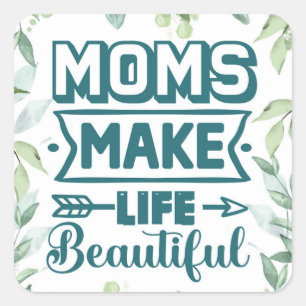 Sticker Carré Mère's Day Word Art with Foliage Frame