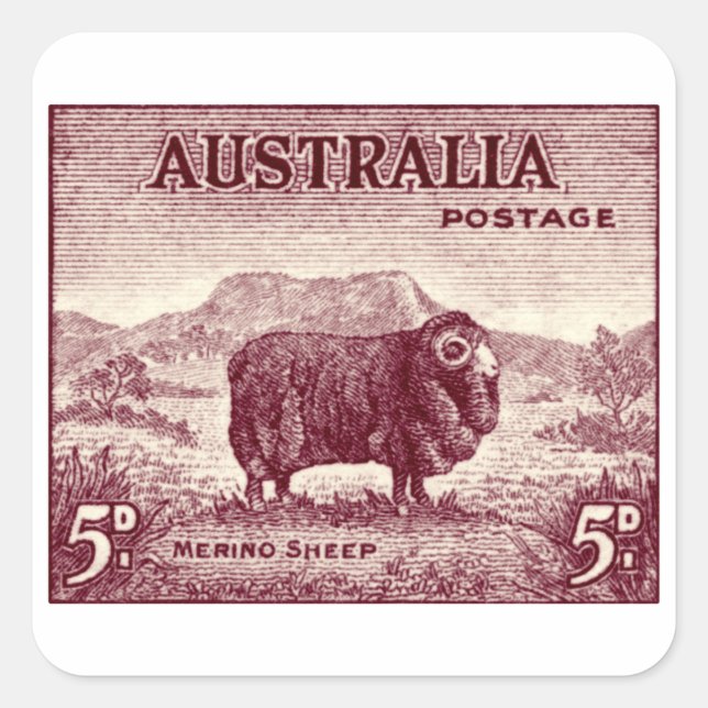 Sticker Carré Merino Sheep australien 1934 (Devant)