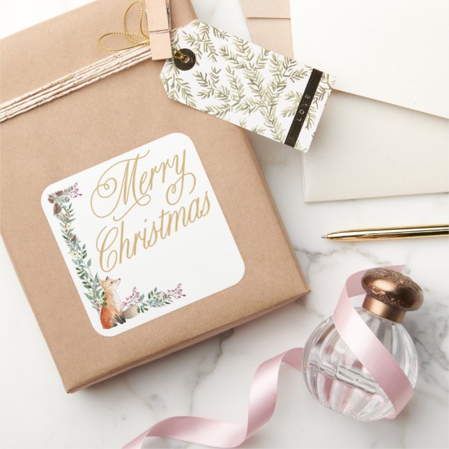 Sticker Carré merisier d'aquarelle de renard botanique sur mesur (Cadeaux)